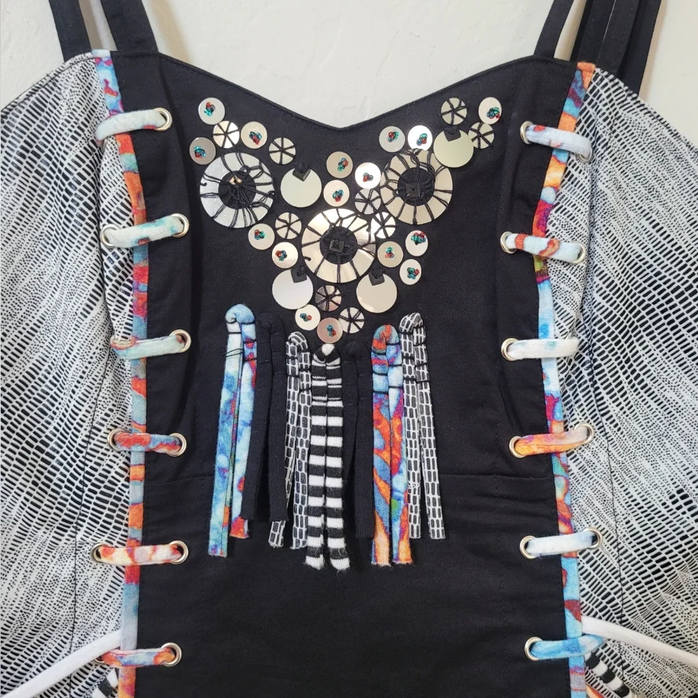 Vintage Black Mini Dress 90s Punk Goth Bodycon Festival - Picture 7 of 9